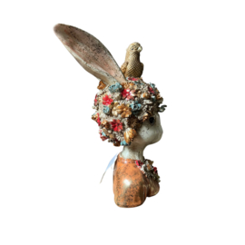 Decoratie buste konijn met bloemen 22*22*35