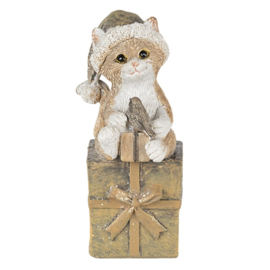 Kerst decoratie Kat op kado 5*4*10