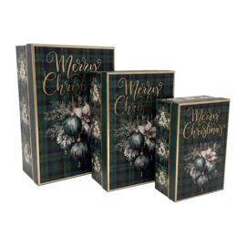 Decoratie opbergdozen set (3) Kerst groen