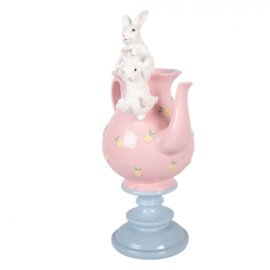 Decoratie roze theepot met konijntjes 22*14*35
