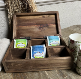 Stoer landelijk houten theedoos 6-vaks