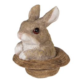 Decoratie konijn in strooien hoed