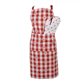 Keukenschort Love It hartjes rood/wit