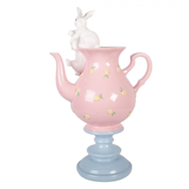 Decoratie roze theepot met konijntjes 22*14*35