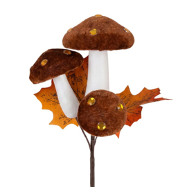 Decoratie herfsttak paddenstoelen bruin 8*55