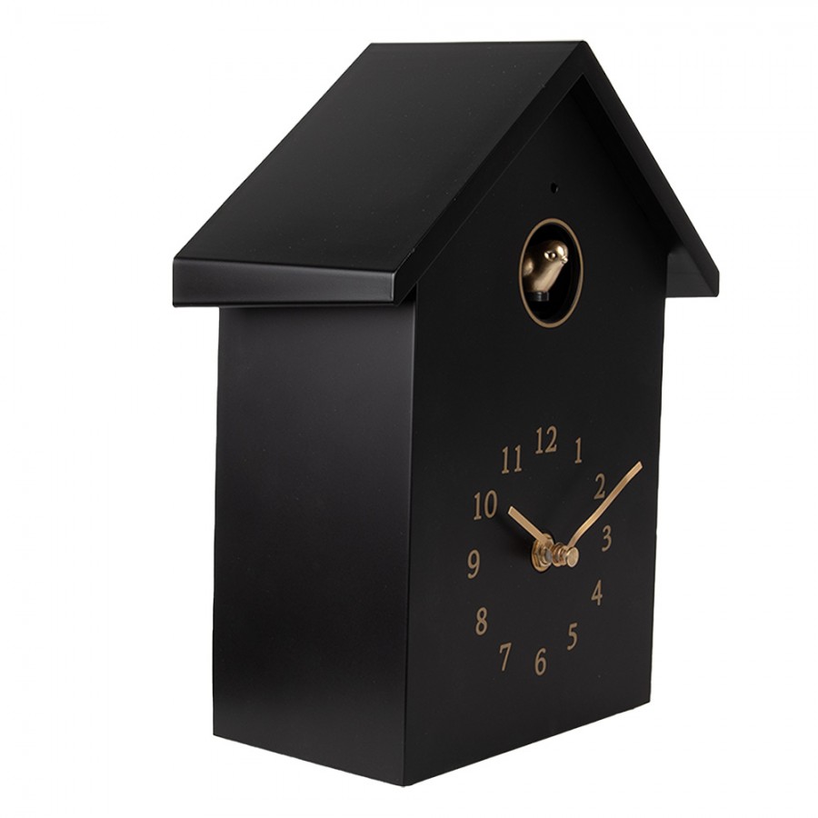 Wandklok met vogelgeluid zwart 20*10*26