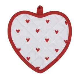Pannenlap Love It hartjes rood/wit