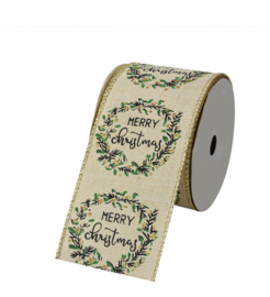 Luxe Kerstlint met krans Merry Christmas groen