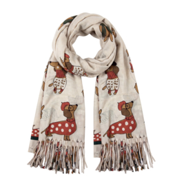 Dames wintersjaal teckels beige 70*180