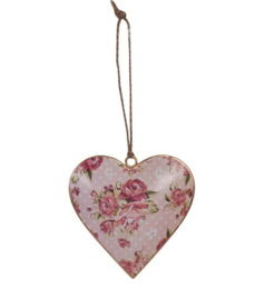 Hangend metalen hart roosjes roze 10 cm