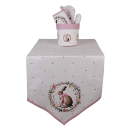 Tafelloper haas en roosjes roze 50*160