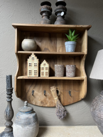 Houten wandplank/kapstok 4 haken 56*46*13