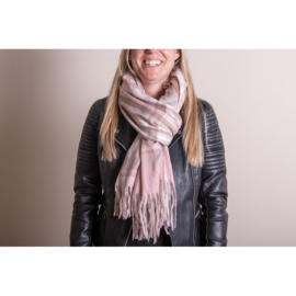 Winter sjaal geruit roze/beige