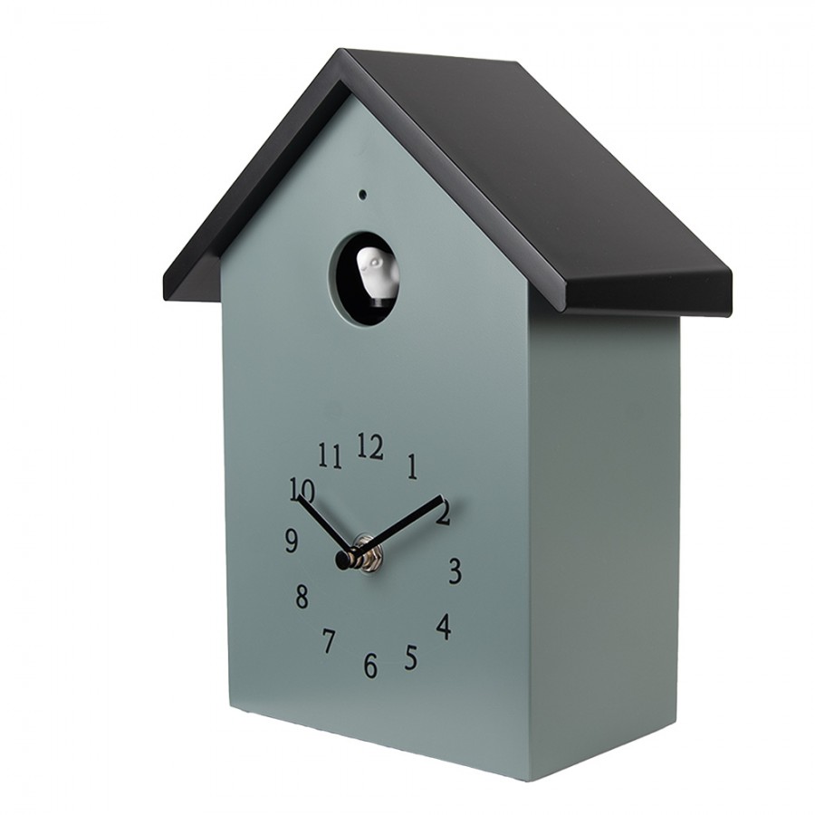 Wandklok met vogelgeluid groen/zwart 20*10*26