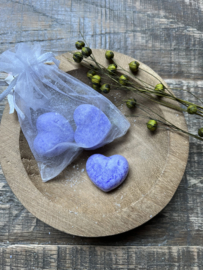 Organza zakje met 3 amberblokjes hart Lavender