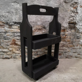 Stoere houten etagère 2-laags zwart 65*40*20