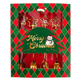 Dessert bestekset (4) goudkleurig ster Kerst