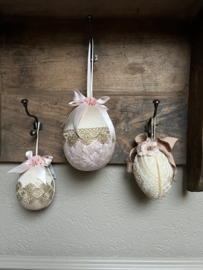 Decoratie paashanger ei textiel beige 11*17