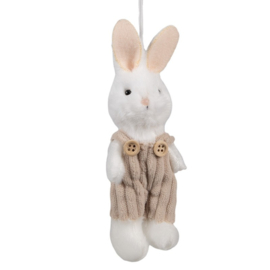 Paashanger pluche konijntje wit/beige 14 cm