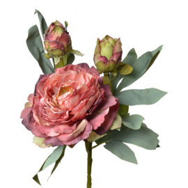Kunstbloem Pioenroos met 2 zijtakken rood/roze 62cm