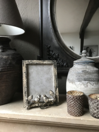 Brocante ijzeren fotolijst met vogeltjes 15*20