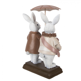 Decoratie konijnenstel met paraplu 13*6*16
