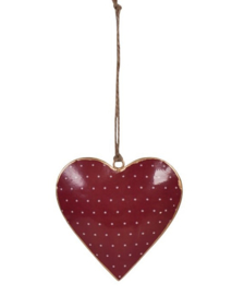Hangend metalen hart sterretjes rood 10 cm