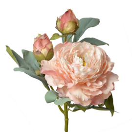 Kunstbloem Pioenroos met 2 zijtakken roze 62cm