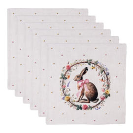Stoffen servetten (6) haas en roosjes roze