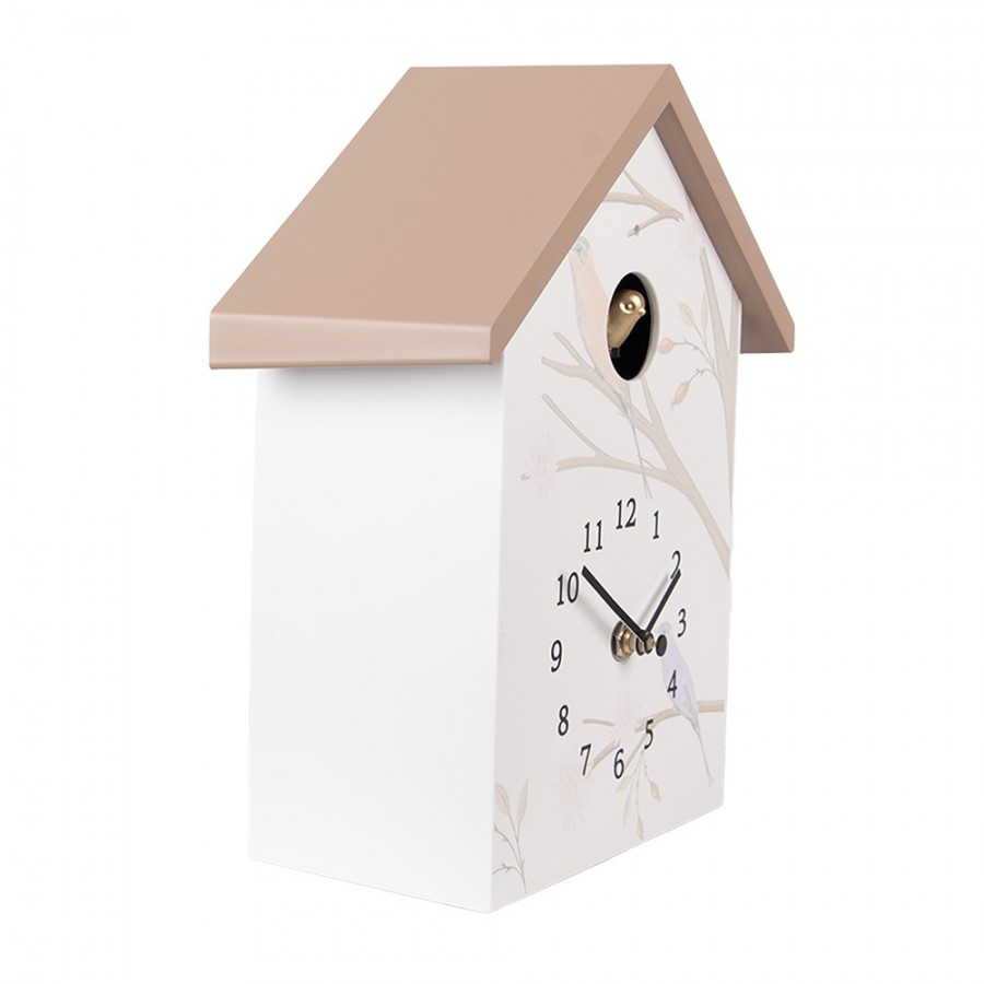 Wandklok met vogelgeluid wit/beige 20*10*26