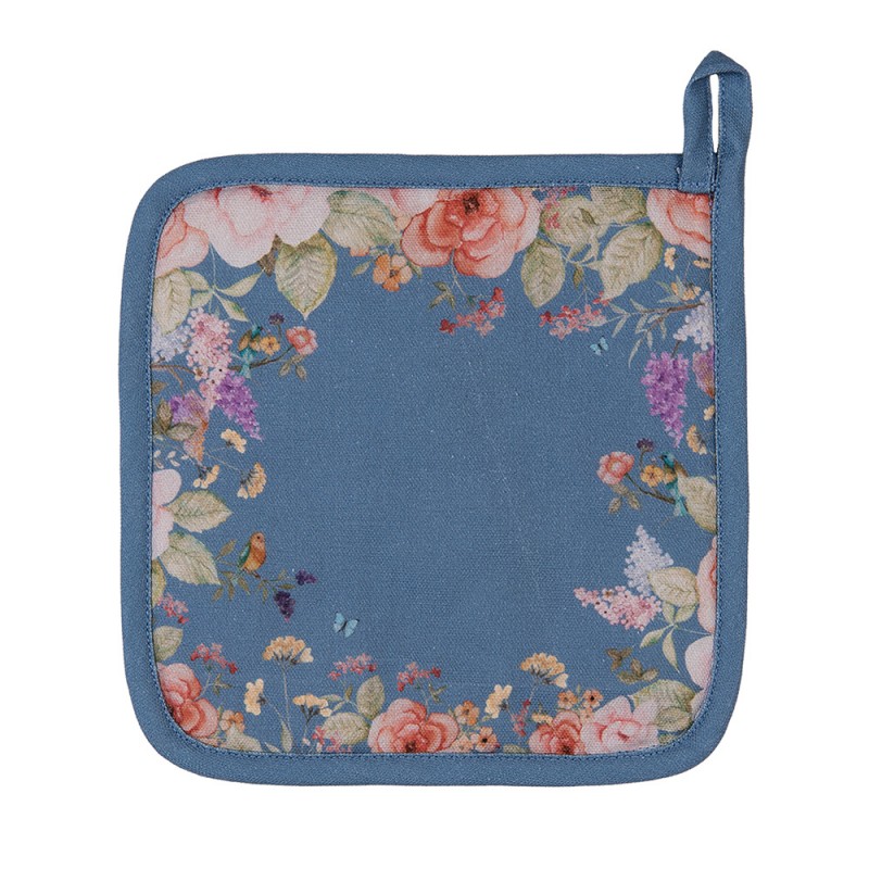 Pannenlap blauw met bloemen