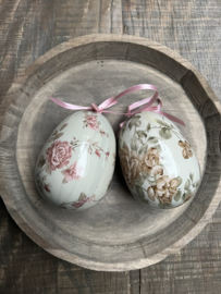 Set van 2 decoratie hangers ei grijs/groen 9*12