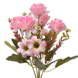 Kunststof bosje bloemen roze