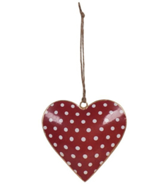 Hangend metalen hart polka dots rood 10 cm