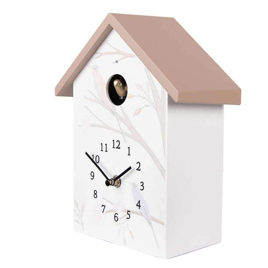 Wandklok met vogelgeluid wit/beige 20*10*26