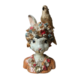 Decoratie buste konijn met bloemen 22*22*35