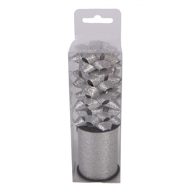 Kado-inpakset met lint en strikken (5) zilverkleur