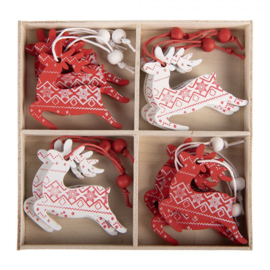 Doosje met 12 kerst decoratie hangers rendieren
