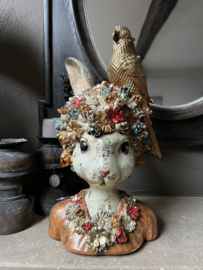 Decoratie buste konijn met bloemen 22*22*35