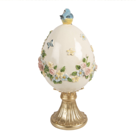 Decoratie ei met roosjes en vogel 16*33