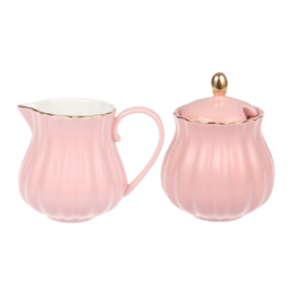 Melkkan en suikerpot Royal Rose roze/goud