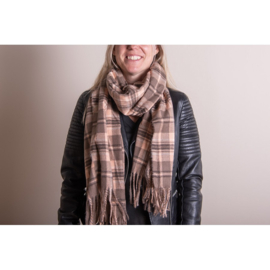 Winter sjaal geruit bruin/roze
