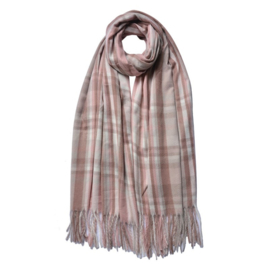 Winter sjaal geruit roze/beige
