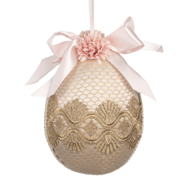 Decoratie paashanger ei beige/roze textiel 11*14