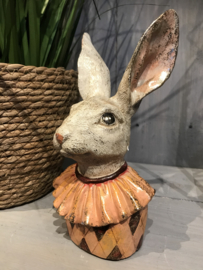 Decoratie konijnen hoofd oranje/roze