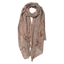 Sjaal met romantische rozenprint beige