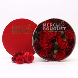 Ronde kadodoos zeepbloemen rode rozen 20*8