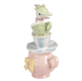 Decoratie theepot met kopjes en konijn 16*13*26