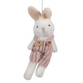 Paashanger pluche konijntje wit/roze 14 cm
