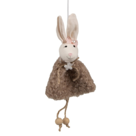 Paashanger konijntje met jurkje lichtbruin 16 cm